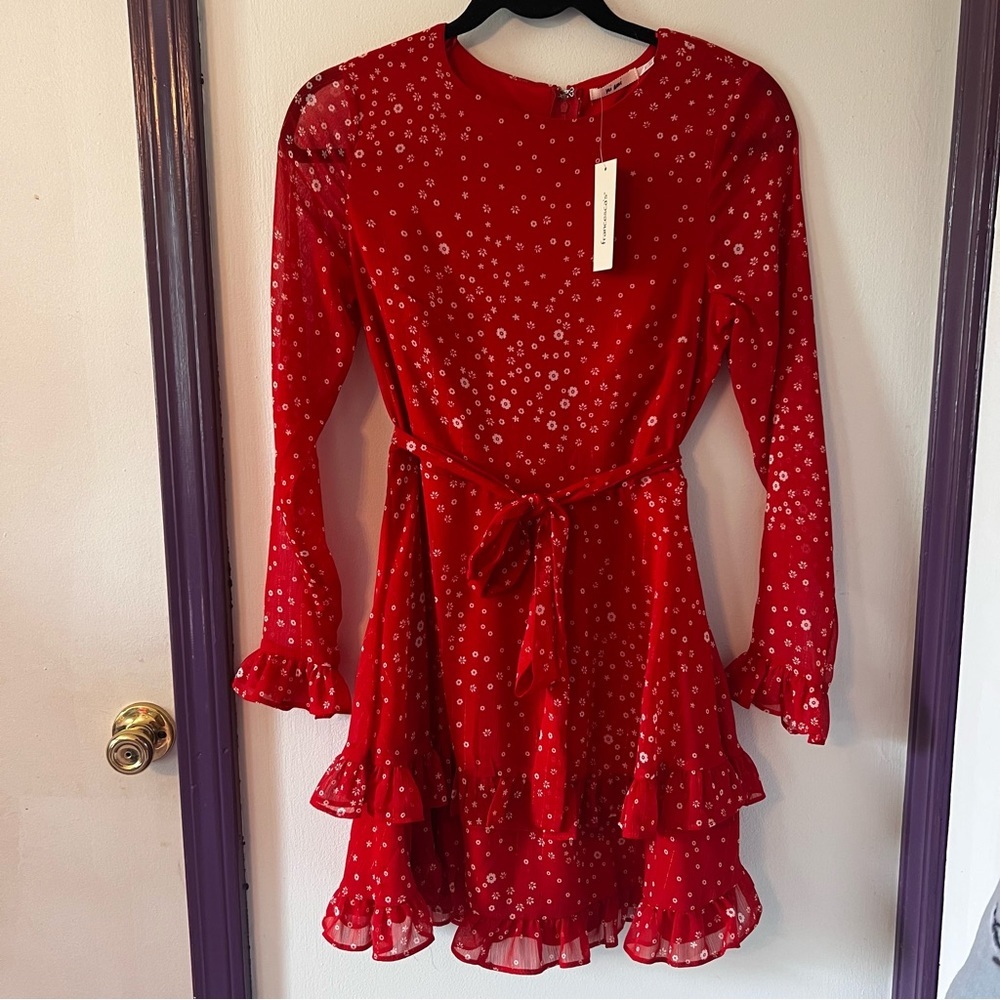 NWT Francesca’s Long-Sleeve Flowy Red and White Dress